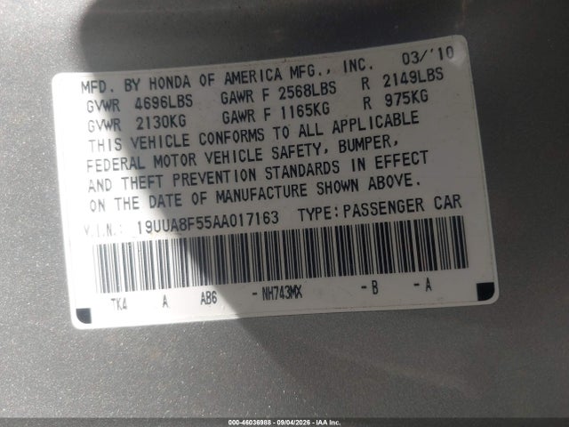 Aukcja sprzedaży 2010 Acura Tl 3.5, vin: 19UUA8F55AA017163, numer aukcji: 46036988