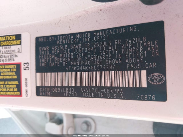 Продажа на аукционе авто 2022 Toyota Camry Xse Hybrid, vin: 4T1K31AKXNU574297, номер лота: 46036989