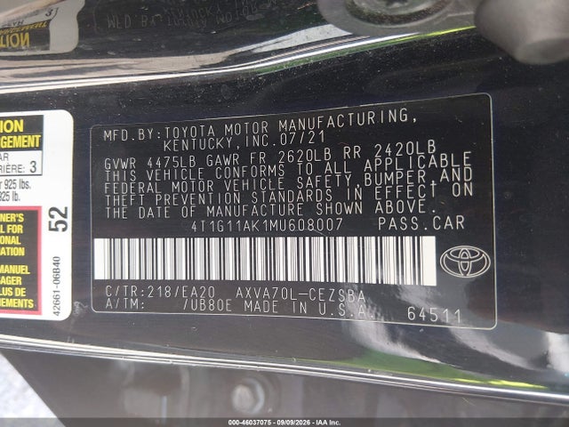 4T1G11AK1MU608007 Toyota CAMRY SE