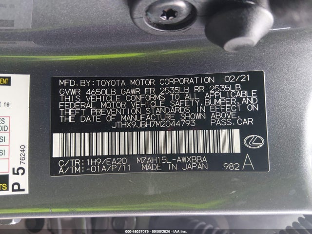 JTHX9JBH7M2044793 Lexus UX 250H