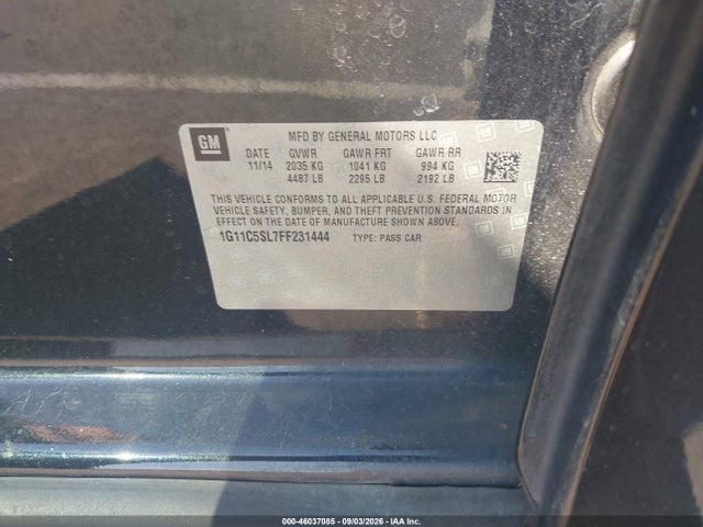 46037085 :رقم المزاد ، 1G11C5SL7FF231444 vin ، 2015 Chevrolet Malibu 1lt مزاد بيع