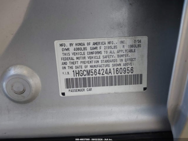 Продаж на аукціоні авто 2004 Honda Accord 2.4 Lx, vin: 1HGCM56424A160956, номер лоту: 46037089