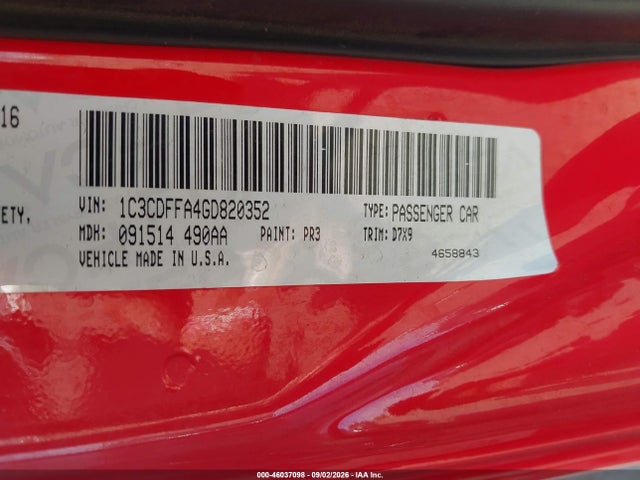 Dodge Dart Sxt Sport 2016 1C3CDFFA4GD820352 Image 9