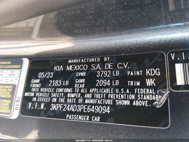 Продаж на аукціоні авто 2023 Kia Forte Lxs, vin: 3KPF24AD3PE649094, номер лоту: 46037113