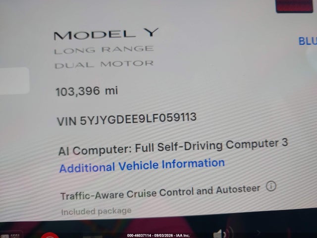 5YJYGDEE9LF059113 Tesla Model Y Long Range Dual Motor All-wheel Drive