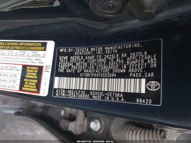 Продажа на аукционе авто 2015 Toyota Camry Xse V6, vin: 4T1BK1FK4FU555094, номер лота: 46037125