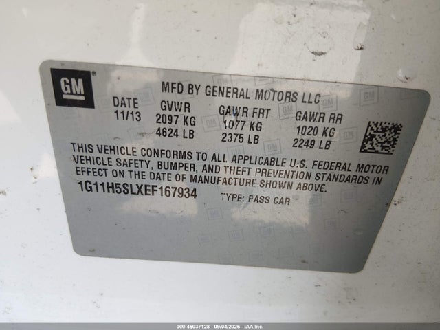 Продажа на аукционе авто 2014 Chevrolet Malibu 1lz, vin: 1G11H5SLXEF167934, номер лота: 46037128