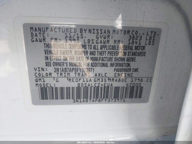 Nissan SENTRA S 2015 3N1AB7AP8FY373971 Image 9