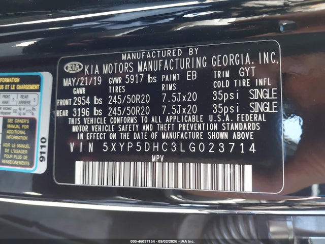 KIA Telluride Sx 2020 5XYP5DHC3LG023714 Image 9
