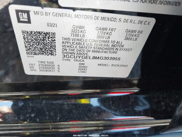 2021 Chevrolet Silverado 1500 4wd  Short Bed Ltz მანქანა იყიდება აუქციონზე, vin: 3GCUYGEL8MG303955, აუქციონის ნომერი: 46037156