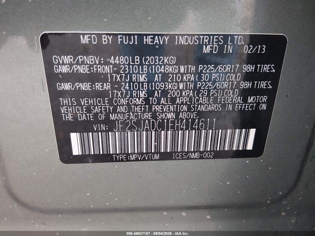 Продаж на аукціоні авто 2014 Subaru Forester 2.5i Premium, vin: JF2SJADC1EH414611, номер лоту: 46037157