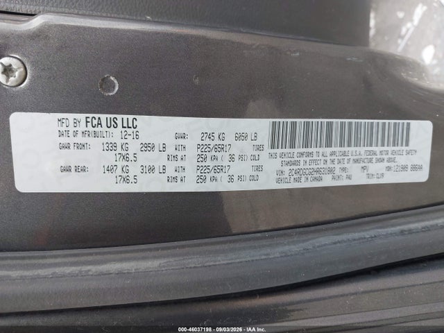 Продаж на аукціоні авто 2017 Dodge Grand Caravan Sxt, vin: 2C4RDGCG2HR631802, номер лоту: 46037198