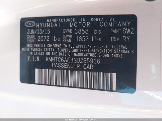 46037220 :رقم المزاد ، KMHTC6AE3GU265916 vin ، 2016 Hyundai Veloster Turbo R-spec مزاد بيع