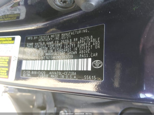 Продажа на аукционе авто 2021 Toyota Camry Se, vin: 4T1G11AK0MU582239, номер лота: 46037237