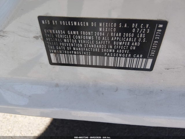 46037240 :رقم المزاد ، 3VWAM7BU4PM057422 vin ، 2023 Volkswagen Jetta 1.5t Sport مزاد بيع