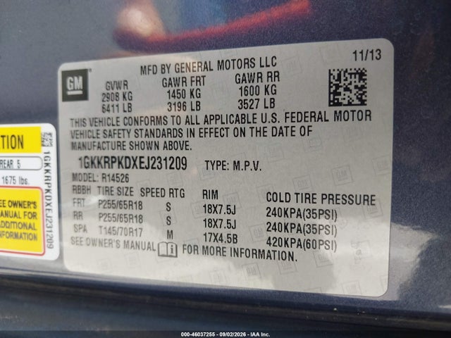 GMC Acadia Sle-2 2014 1GKKRPKDXEJ231209 Image 9