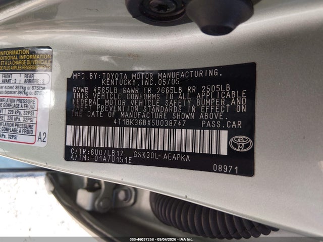 Продаж на аукціоні авто 2005 Toyota Avalon Limited, vin: 4T1BK36BX5U038747, номер лоту: 46037258