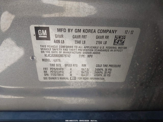 Продаж на аукціоні авто 2013 Buick Encore Leather, vin: KL4CJGSB0DB079742, номер лоту: 46037278