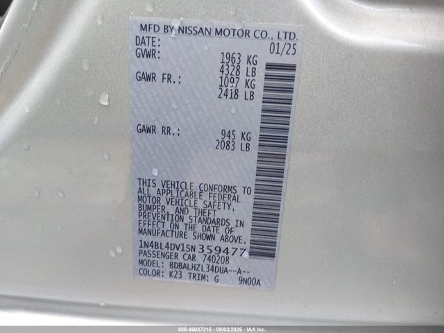 1N4BL4DV1SN359477 Nissan Altima Sv Fwd