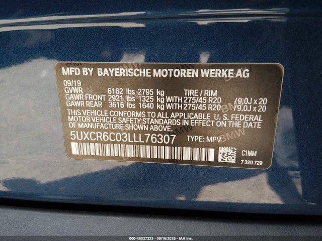 Aukcja sprzedaży 2020 Bmw X5 Xdrive40i, vin: 5UXCR6C03LLL76307, numer aukcji: 46037323
