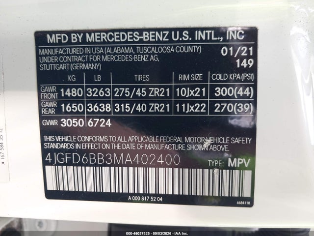 Продаж на аукціоні авто 2021 Mercedes-benz Amg Gle 53 Coupe 4matic, vin: 4JGFD6BB3MA402400, номер лоту: 46037325