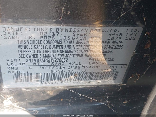 Продаж на аукціоні авто 2017 Nissan Sentra Sr, vin: 3N1AB7AP6HY278862, номер лоту: 46037336