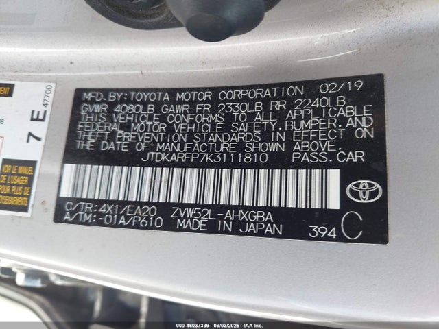 Aukcja sprzedaży 2019 Toyota Prius Prime Premium, vin: JTDKARFP7K3111810, numer aukcji: 46037339