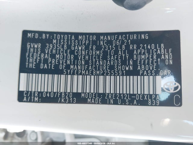 Toyota COROLLA LE 2021 5YFEPMAE8MP255591 Image 9