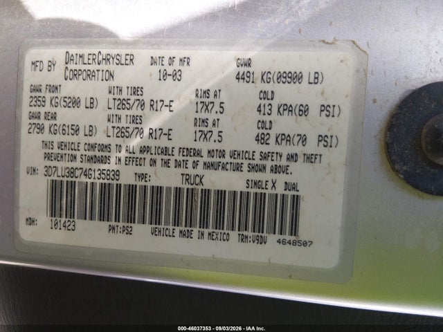 Продаж на аукціоні авто 2004 Dodge Ram 3500 Slt/laramie, vin: 3D7LU38C74G135839, номер лоту: 46037353