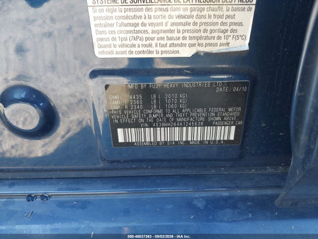 Продажа на аукционе авто 2010 Subaru Legacy 2.5i Premium, vin: 4S3BMAD64A1245638, номер лота: 46037363