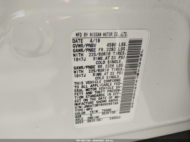 Nissan ROGUE SV 2019 JN8AT2MT6KW266199 Image 9