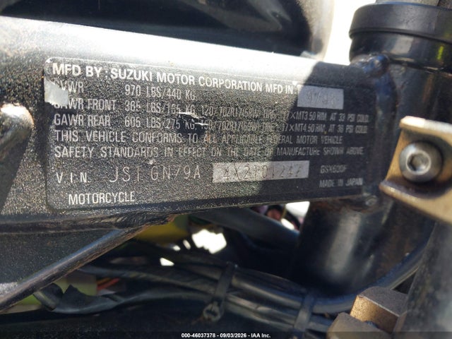 46037378 :رقم المزاد ، JS1GN79A4X2101247 vin ، 1999 Suzuki Gsx600 F مزاد بيع