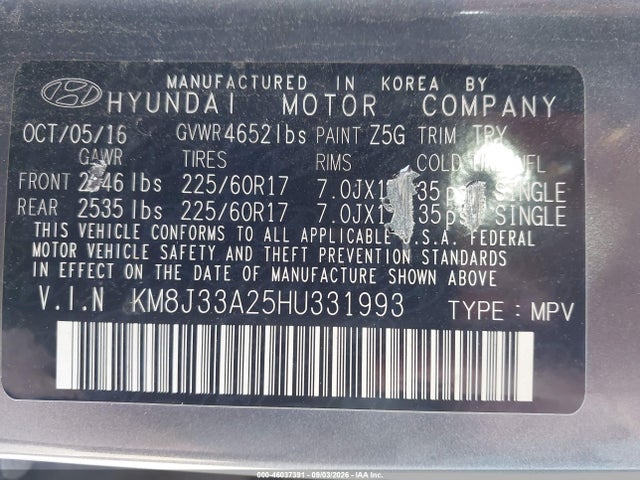 Продажа на аукционе авто 2017 Hyundai Tucson Eco, vin: KM8J33A25HU331993, номер лота: 46037391