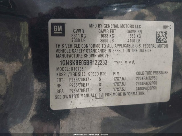 Aukcja sprzedaży 2011 Chevrolet Tahoe Lt, vin: 1GNSKBE05BR132233, numer aukcji: 46037393