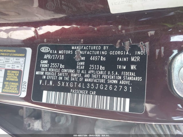 Продажа на аукционе авто 2018 Kia Optima Lx, vin: 5XXGT4L35JG262731, номер лота: 46037394
