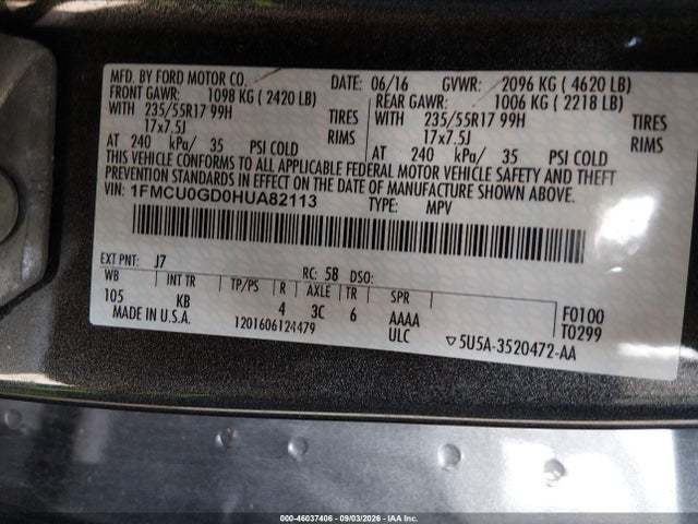 Aukcja sprzedaży 2017 Ford Escape Se, vin: 1FMCU0GD0HUA82113, numer aukcji: 46037406