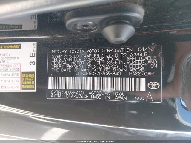 Aukcja sprzedaży 2013 Scion Tc, vin: JTKJF5C77D3065840, numer aukcji: 46037414