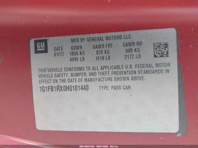 Chevrolet Camaro 1lt 2017 1G1FB1RX0H0181440 Image 9