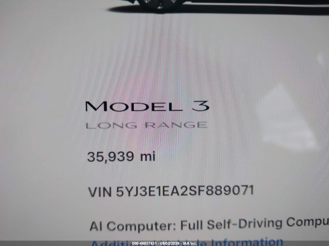 Aukcja sprzedaży 2025 Tesla Model 3 Long Range Rear-wheel Drive/standard Rear-wheel Drive, vin: 5YJ3E1EA2SF889071, numer aukcji: 46037431