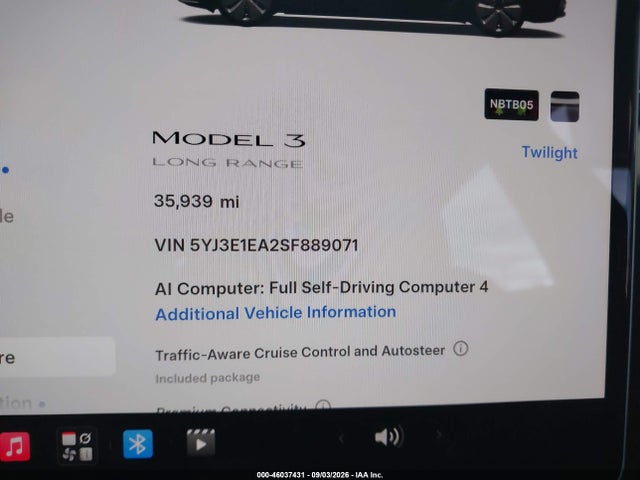 Aukcja sprzedaży 2025 Tesla Model 3 Long Range Rear-wheel Drive/standard Rear-wheel Drive, vin: 5YJ3E1EA2SF889071, numer aukcji: 46037431