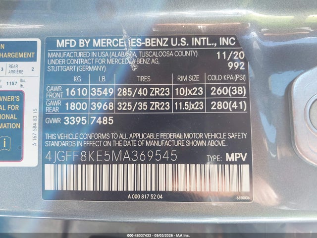 Aukcja sprzedaży 2021 Mercedes-benz Amg Gls 63 4matic, vin: 4JGFF8KE5MA369545, numer aukcji: 46037433