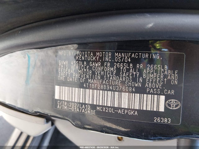2004 Toyota Avalon Xls მანქანა იყიდება აუქციონზე, vin: 4T1BF28B94U376084, აუქციონის ნომერი: 46037438
