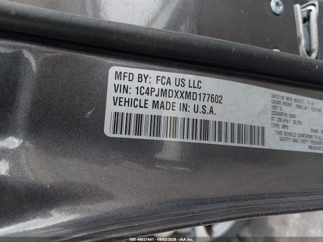 46037441 :رقم المزاد ، 1C4PJMDXXMD177602 vin ، 2021 Jeep Cherokee Limited 4x4 مزاد بيع