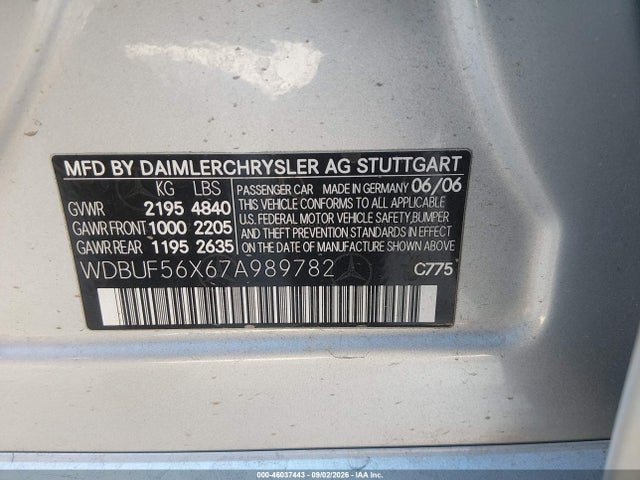 Продаж на аукціоні авто 2007 Mercedes-benz E 350, vin: WDBUF56X67A989782, номер лоту: 46037443