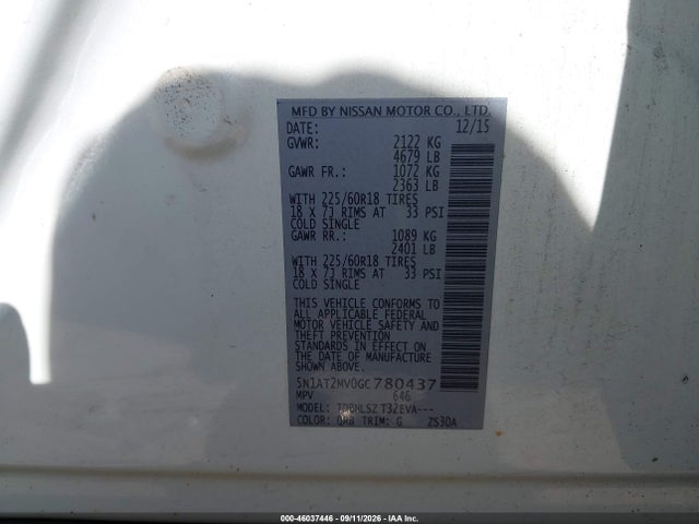 Aukcja sprzedaży 2016 Nissan Rogue Sl, vin: 5N1AT2MV0GC780437, numer aukcji: 46037446