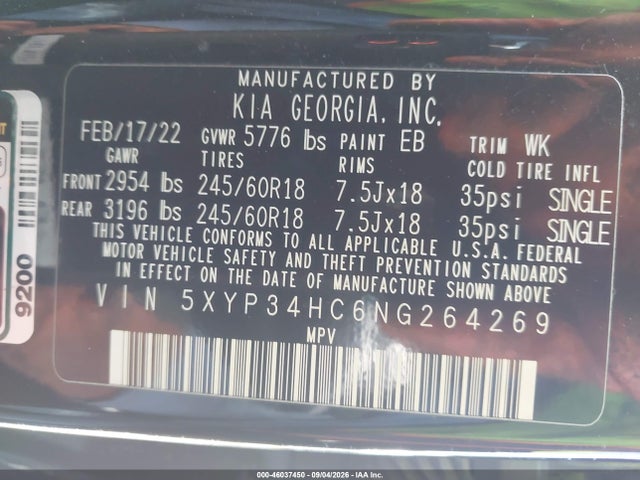 KIA Telluride Ex 2022 5XYP34HC6NG264269 Image 9