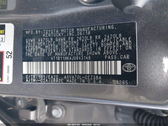 Toyota CAMRY SE 2018 4T1B11HK4JU643149 Image 9