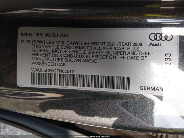 Продаж на аукціоні авто 2026 Audi A6 Premium Plus Quattro S Tronic, vin: WAU55CFN2TN025112, номер лоту: 46037468