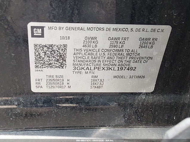 Aukcja sprzedaży 2019 Gmc Terrain Slt, vin: 3GKALPEX3KL197492, numer aukcji: 46037474