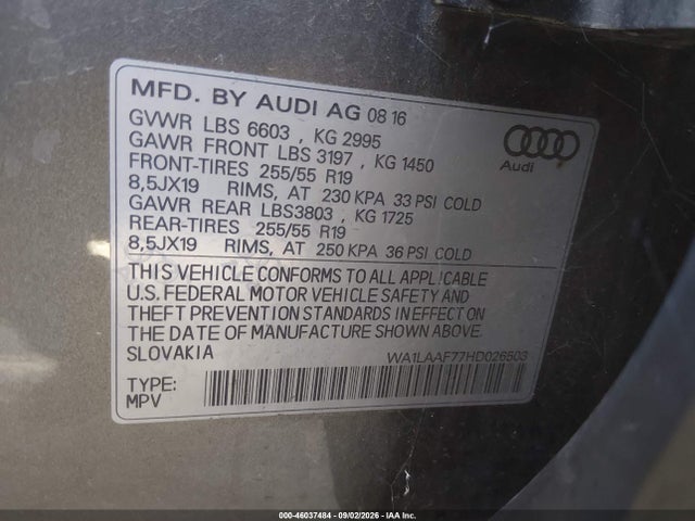 Aukcja sprzedaży 2017 Audi Q7 3.0t Premium, vin: WA1LAAF77HD026503, numer aukcji: 46037484